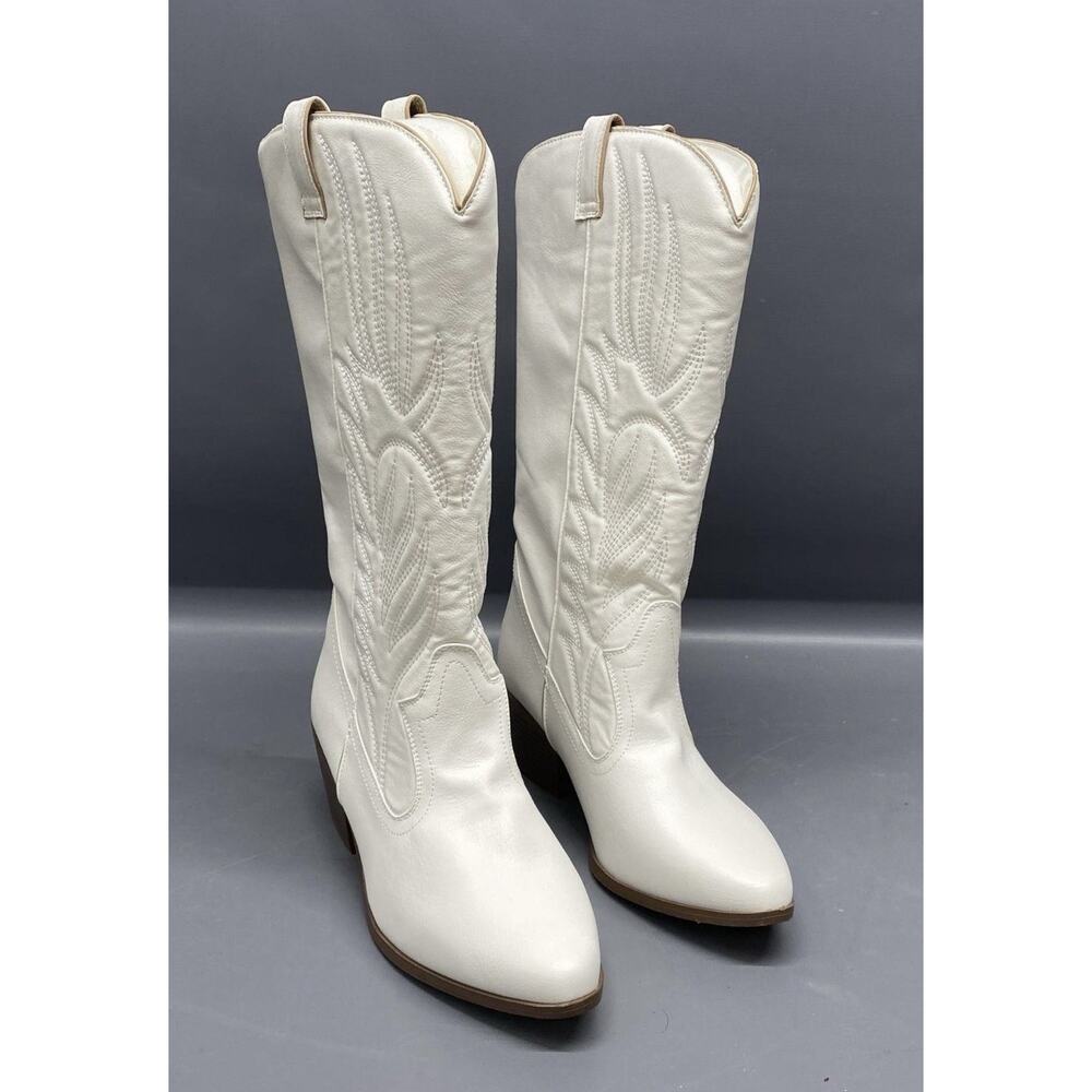 Women’s White Cowboy Rodeo Festival Tall Boots Size 10 Cowgirl w/Stitching New